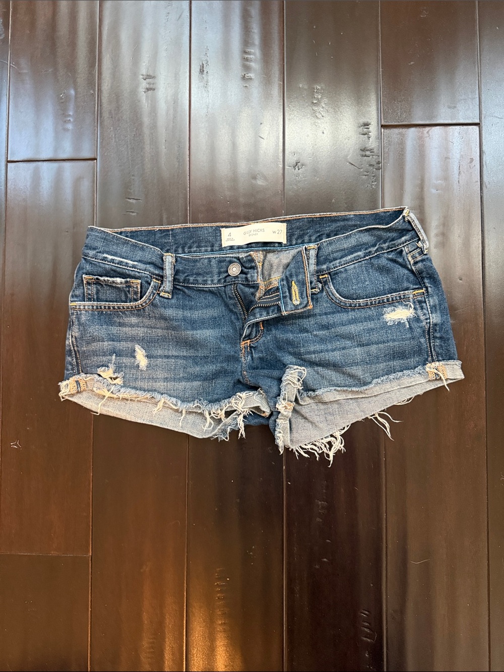 Gilly Hicks Frayed Dark Blue Distressed Denim Shorts